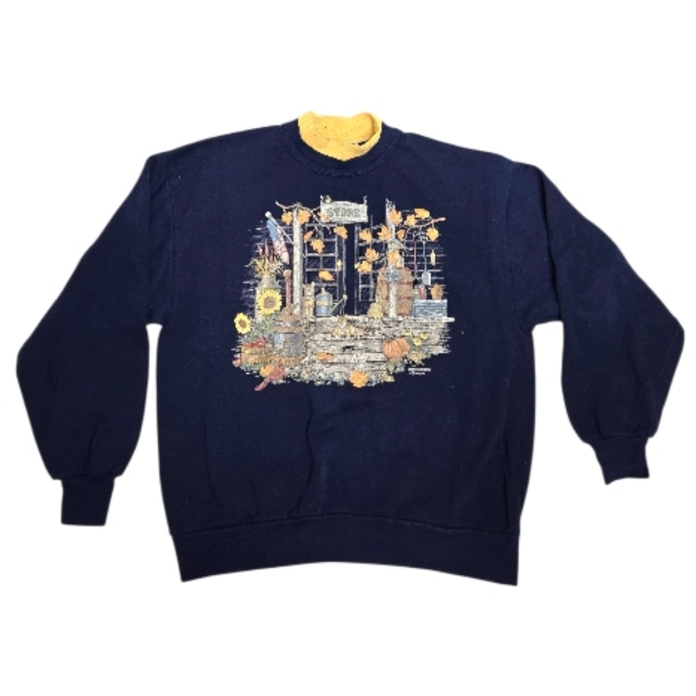VINTAGE 90s grandmacore sunflower cats farm sweatshirt sweater L